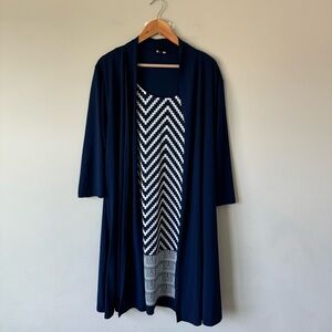 Navy Blue Open Cardigan with Chevron Dress